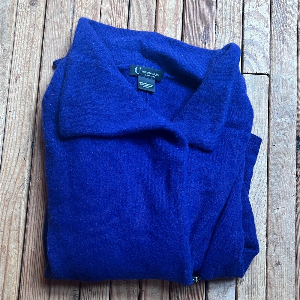 Cobalt Blue 100% cashmere asymmetric zip Sweater